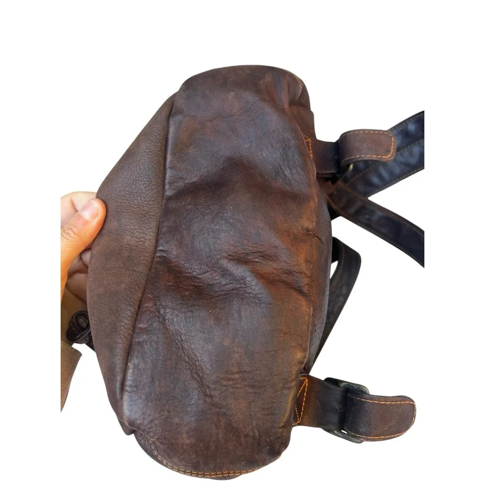 Vtg HOBO International Brown Leather Backpack Distressed Slouch Drawstring Bag